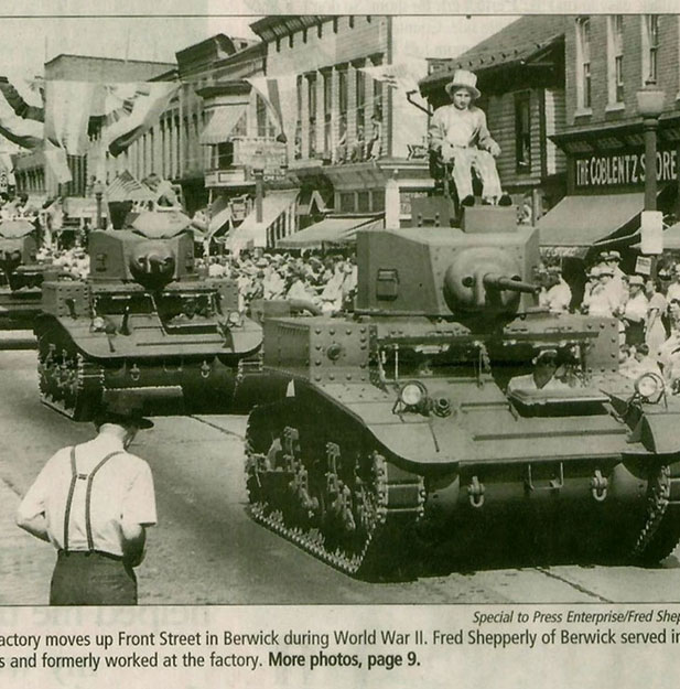 Records in the American Car & Foundry Archives at the University of Missouri – St Louis indicate the 1000th Tank Parade in 1941 was not just an exciting time in Berwick. Correspondence shows NBC wanted exclusive rights to cover the 1000th Tank Parade but the US Army Ordinance Department insisted NBC share coverage with CBS.